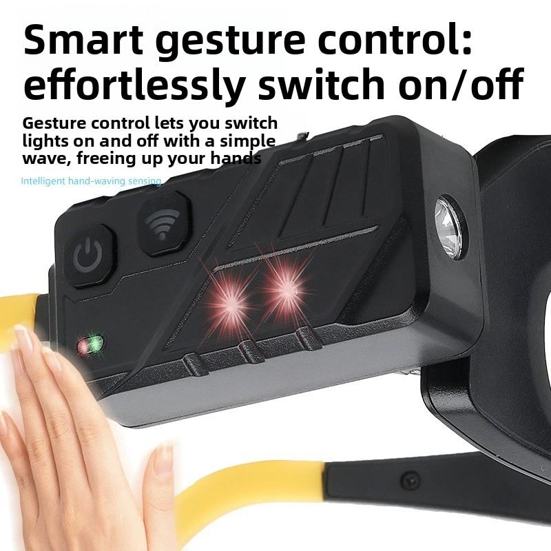 Linterna frontal LED multifuncional recargable por USB tipo C con sensor de movimiento portátil