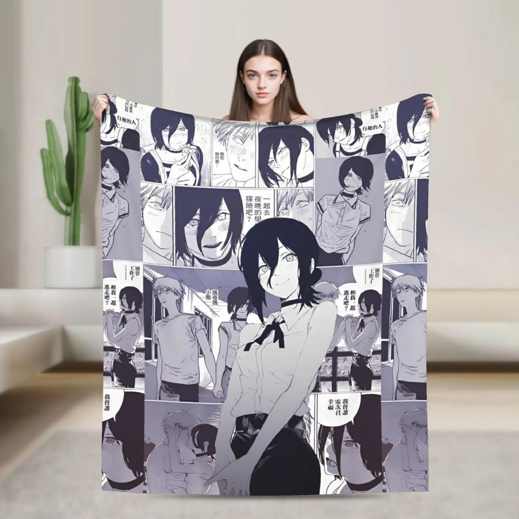 ChainsawsMan Reze Fleece Blanket  Soft Warm Anime Movie Throw Blanket for Home Living Room Dorm Gift