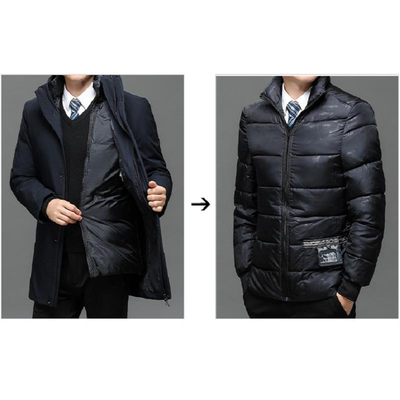 Мужская стеганая куртка для людей среднего и пожилого возраста, пальто с утолщенной съемной подкладкой, теплая стеганая куртка средней длины, мужская одежда