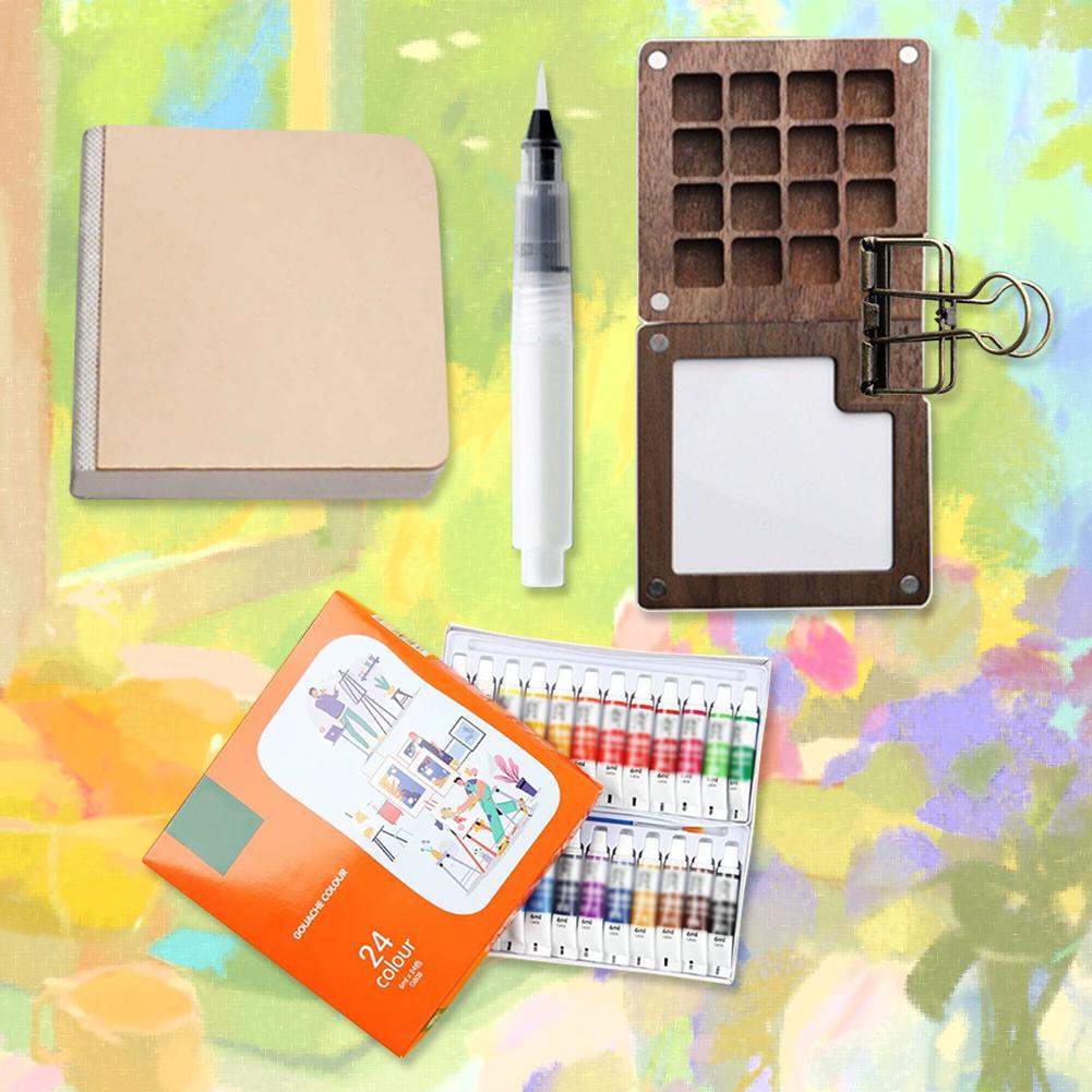 Portable Travel Paint Palette Mini Watercolor Palette Set Portable Watercolor Set Wooden Grid Paint Box Gift for Kids Birthday