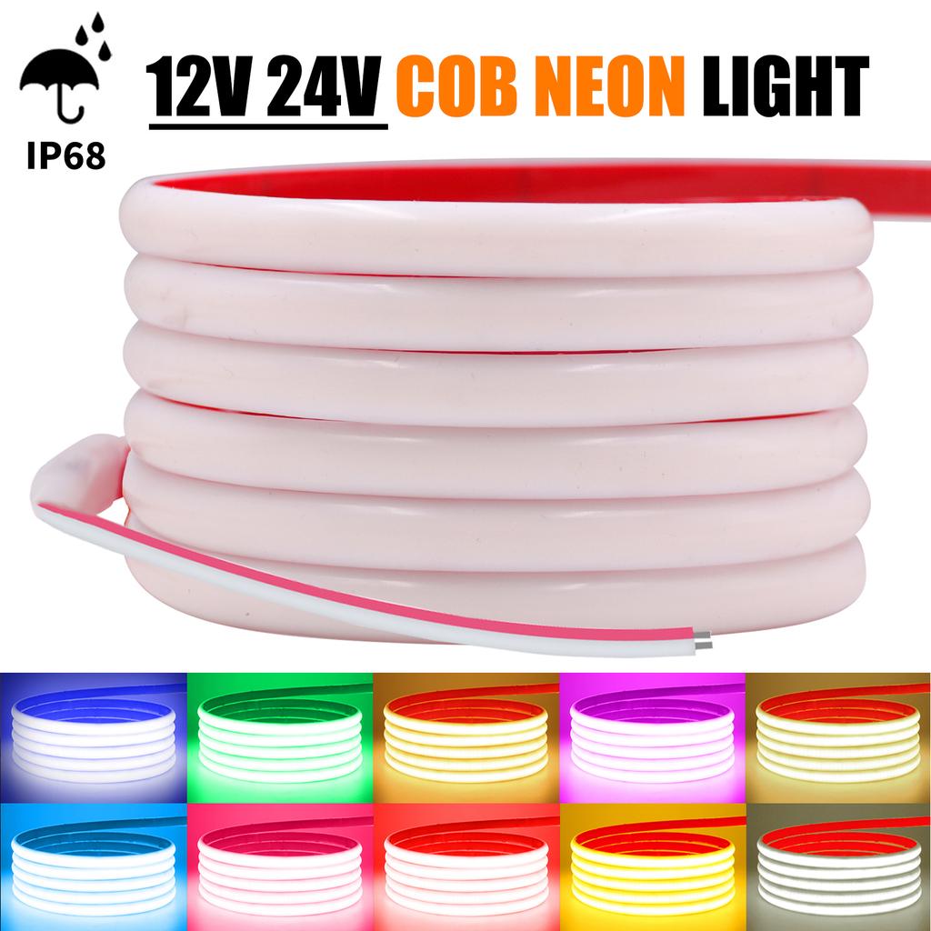 Водонепроницаемая COB LED Неоновая Лента IP68 DC 12V 24V 320 светодиодов/м Гибкая Лента RA90 Высокой Плотности Линейное Освещение Красный Синий Зеленый