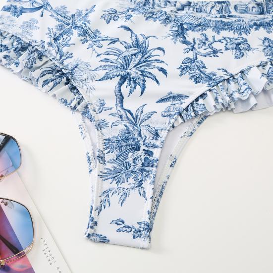 2Pcs/Set Women Summer Bikini Set Bohemia Style Ruffle Sleeve Bandeau Bra High