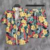 Summer Short Sleeved Suit Large Loose Shirt Shorts Cross Border Printed Men's Shirt Hawaii Beach Ice Silk Flower