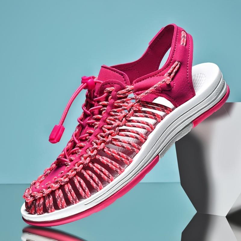 Мужские вязаные летние сандалии с закрытым носком, дышащая и нескользящая обувь с эластичными шнурками, подходящие для отдыха на свежем воздухе, весенней и летней одежды