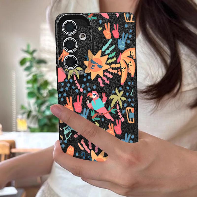Красочный Мультяшный Чехол Для Samsung Galaxy S25 Edge S24 Ultra S23 S22 Plus S21 FE S26 Ultra Силиконовый Чехол с Кожаной Текстурой