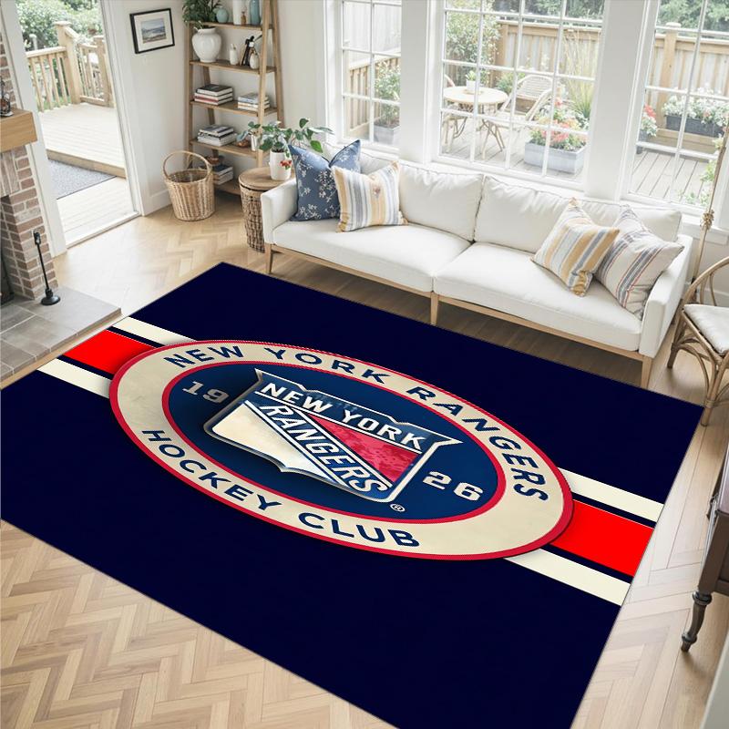 New York Rangers Design Crystal Velvet Carpet Cozy Non?Slip Printed Rug For Bedroom Living Room Entrance