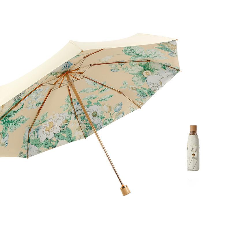 Five-fold Wooden Handle Sunny and Rainy Dual-use Sunscreen and Anti-ultraviolet Color Glue Folding Female Sun Umbrella
