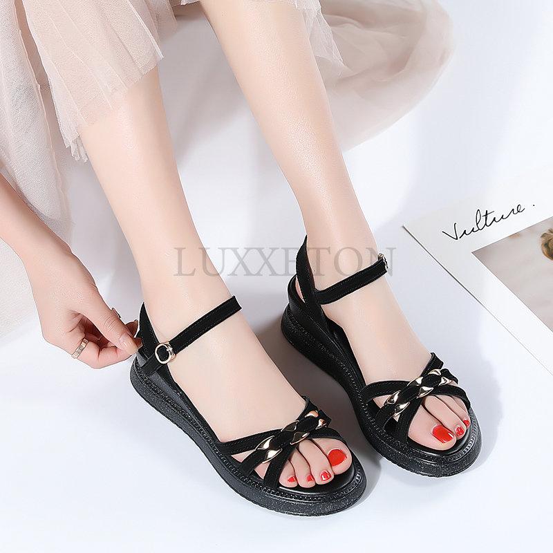 Женская летняя обувь с открытым носком, сандалии на платформе с металлической отделкой, женские сандалии на танкетке, женская легкая повседневная обувь Zapatillas Muje