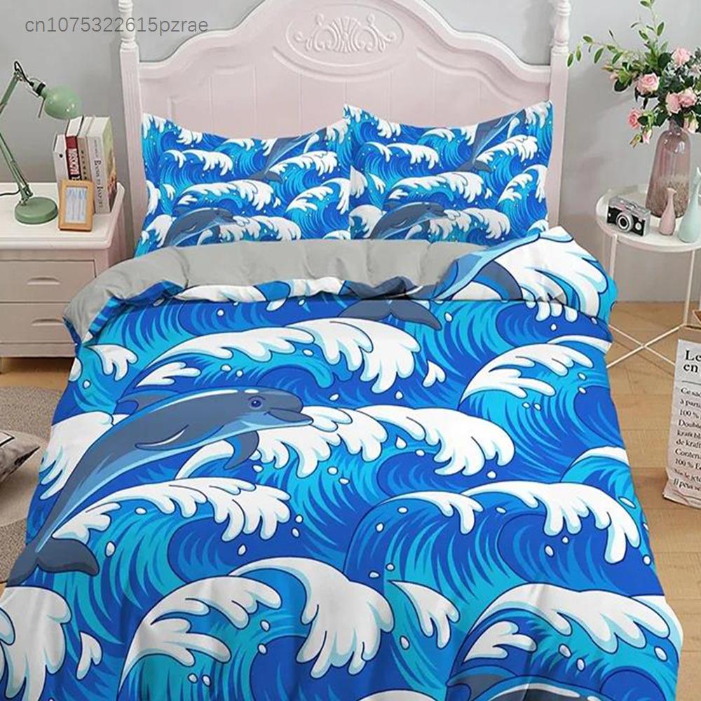3D дельфин в синем море Queen King Size комплекты постельного белья Animal Single Quilt Duvet Cover Set Детская кровать для взрослых Полиэстеровое постельное белье