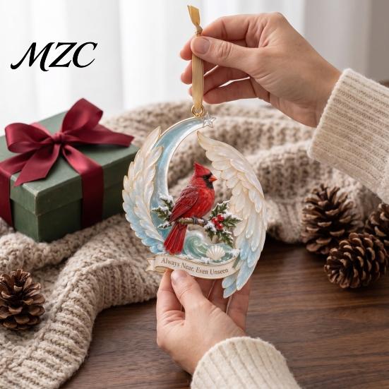 Christmas Tree Accessories Red Birds Ornament, 2D Acrylic Bird Hanging Decoration Cute Ornament with Angel Wings, Holiday Pendant for Home Decor