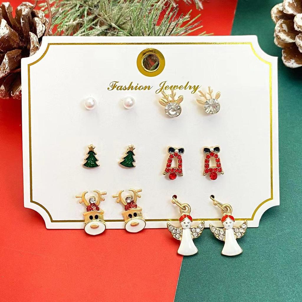 Festive Christmas Earrings Set: Creative Reindeer, Snowflake & Santa Claus Studs for Women