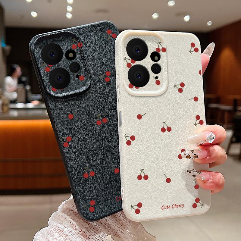 Тонкий чехол из матовой кожи с принтом вишни TPU для Xiaomi 13T Pro Poco X6 Redmi Note 14 Pro 13 12 11, мягкий противоударный защитный чехол для телефона