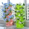 6 Tier Stackable Vertical Planter Stacking Tower Indoor Outdoor Gardening Planter with Movable Casters And Bottom Saucer for Strawberry Herb