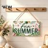 Summer Hanging Sign Wooden Sign, Beach Theme Welcome Front Door Decor with Ornament Rope, Colorful Hanger for Seasonal Farmhouse House Seaside
