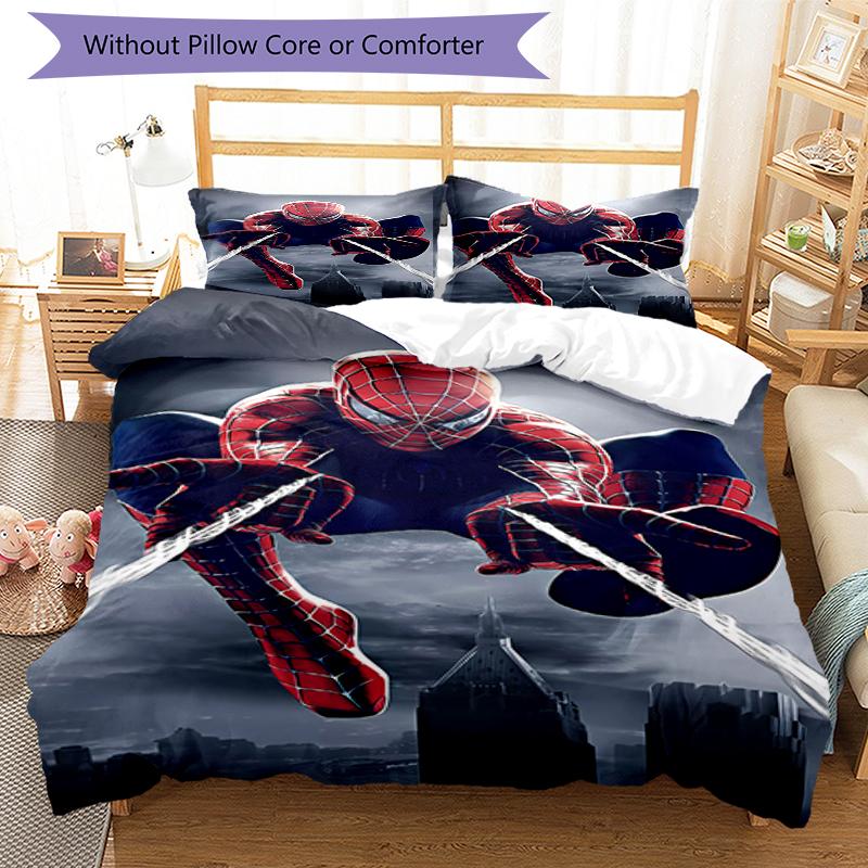 3pcs Spider Man Bedding Set Duvet Cover Closure Includes 1 Duvet Cover & 2 Pillowcases, Soft and Comfortable for All Seasons.