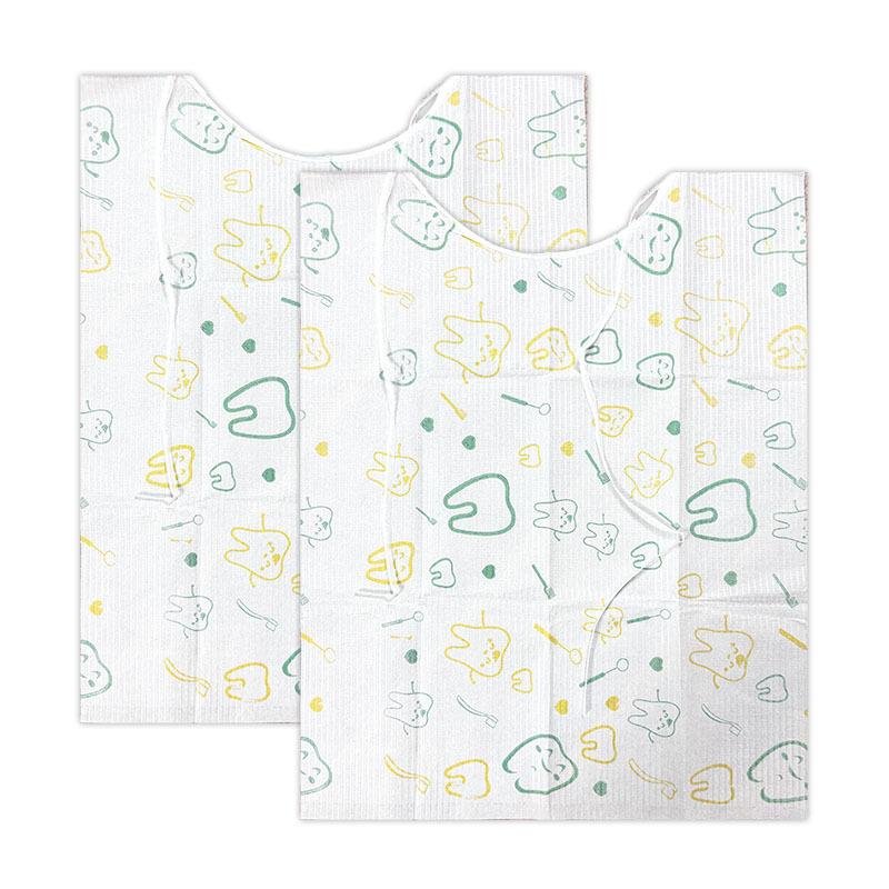 Nigf 100 Units/Pack Disposable Dental Bibs With Individual Ribbons, Blue Waterproof Leaves
