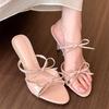Fashion Women's 2025 Summer Fashion Sandals Sweet High Heel Slippers Outdoor Bowknot Elegant Women Shoes Bridal Buckle Strap Sandals 216