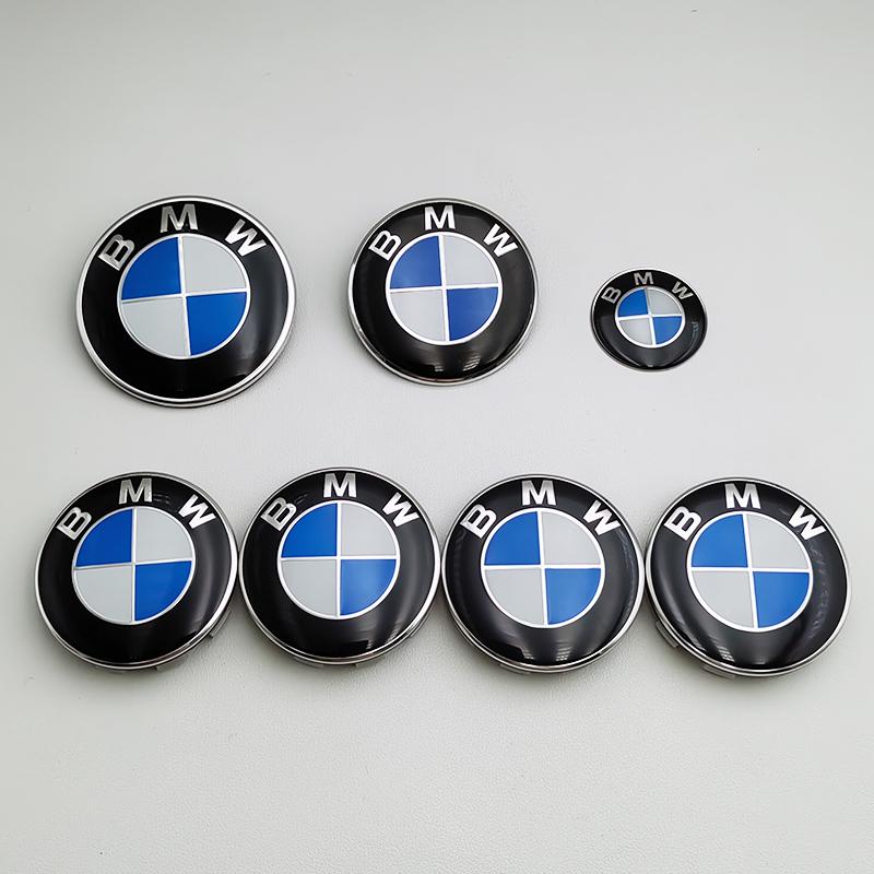 Набор из 7 эмблем BMW 82мм 74мм 45мм 56мм 68мм Логотип на капот автомобиля Значок на заднюю крышку багажника Колпачки на ступицы колес Наклейка на руль