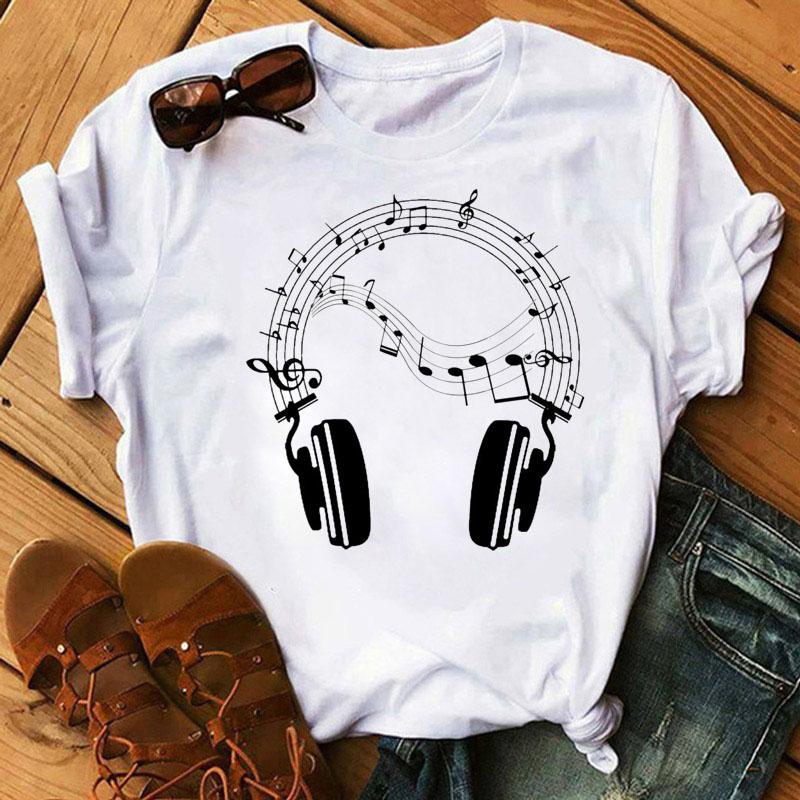 Футболка с принтом Music Note Heart, модная женская футболка 90-х годов, женские топы для девочек, милые футболки с короткими рукавами, женская футболка, одежда