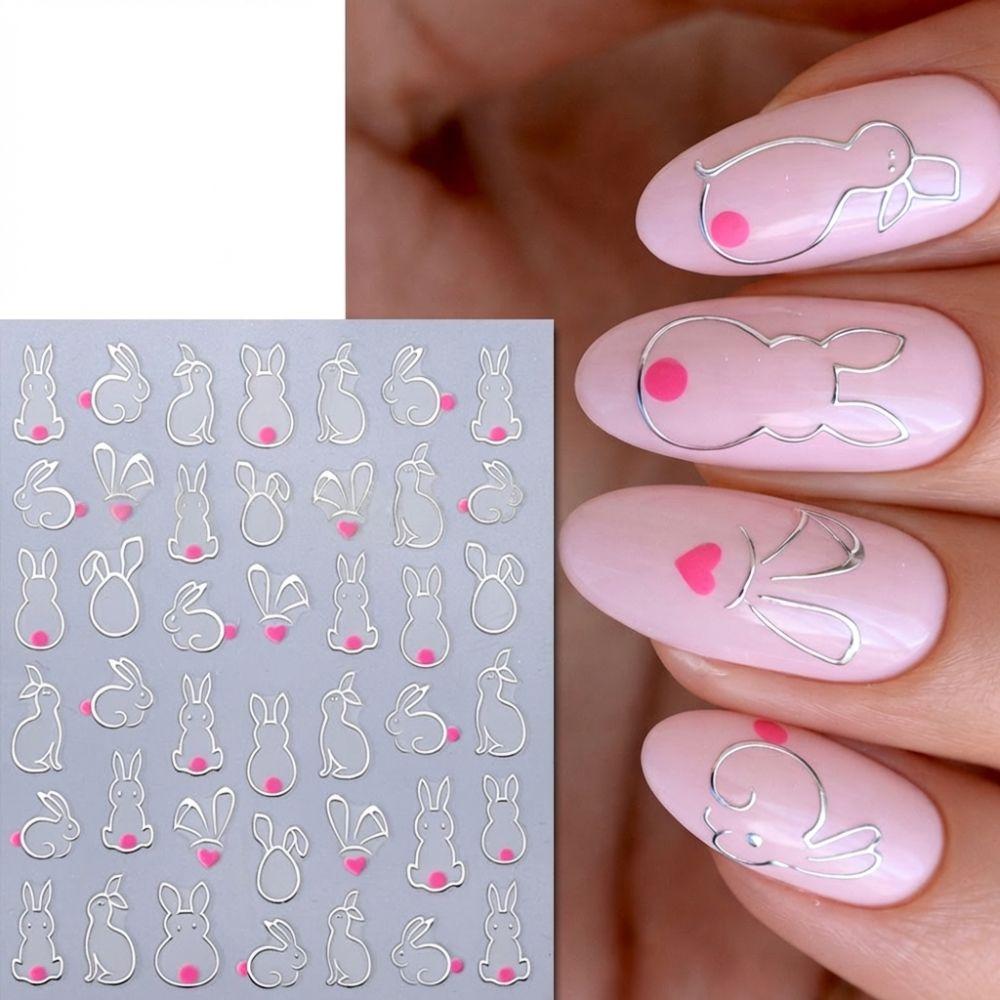 Rabbit Ears Nail Art Decals Waterproof Nail Decals New Easter Rabbit 3D Nail Stickers  Manicure DIY