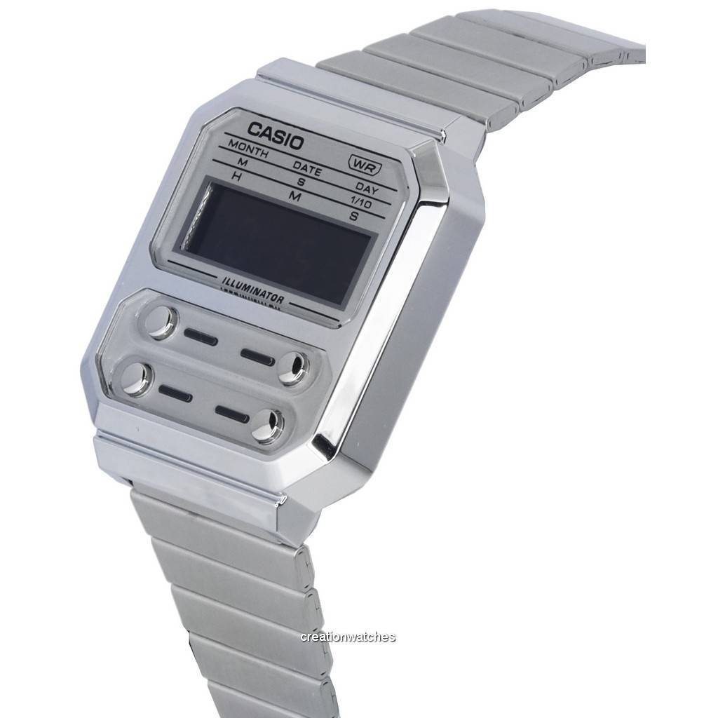 Casio Винтажные цифровые кварцевые часы из нержавеющей стали A100WE-7B A100WE-7B унисекс
