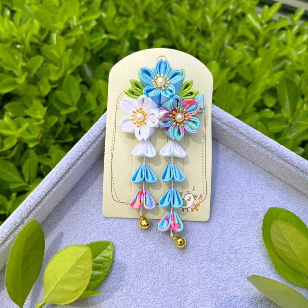 Cloth Japanese Kimono Headwear Ancient Style Tassel Flower Hairpin Hair Accessories