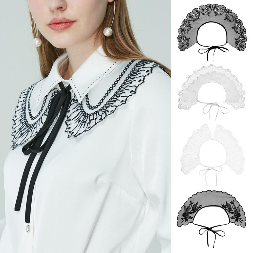 1pc Sexy Lace Fake Collar Shirt Shawl Flower Crochet Neckline Collars Women Detachable Collar Half Shirt Faux Collar Lace Fabric