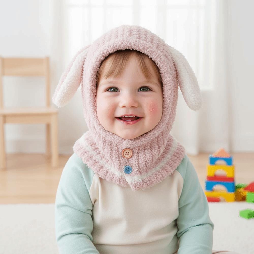 Cartoon Animal Balaclava Pullover Hat Rabbit Kids Hooded Beanie Ear Protection Scarf Cap Children