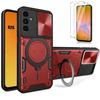 Protective Case - BOOLING - for Samsung Galaxy A26 5G - Red - With Camera Cover Ring - with 2 Tempered Glasses