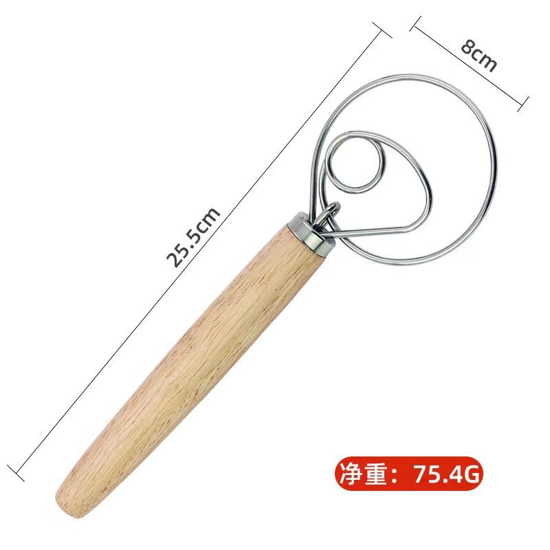Danish Dough Whisk Stainless Steel Dutch Style Bread Hand Mixer Wooden Handle Kitchen Baking Tools Pastry Blender
