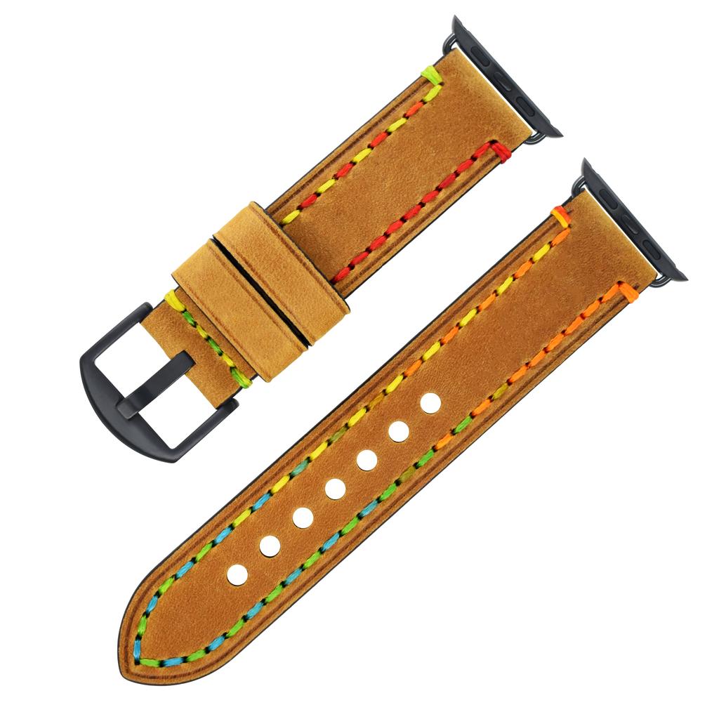 Ручные ремешки для часов из натуральной кожи для Apple Iwatch Серии 8 7 6 5 4 3 2 1 с цветной нитью, модные, роскошные, с шармом, красивые