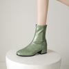 lenkisen PU Autumn Winter Shoes Thick Med Heels Printing Oriental Design Chelsea Boots Keep Warm Fashion Ankle Boots
