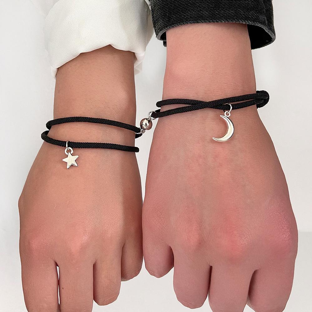 Simple Star Moon Debut Suction Couple Bracelet Pair of Hand Woven Adjustable Hand Cord