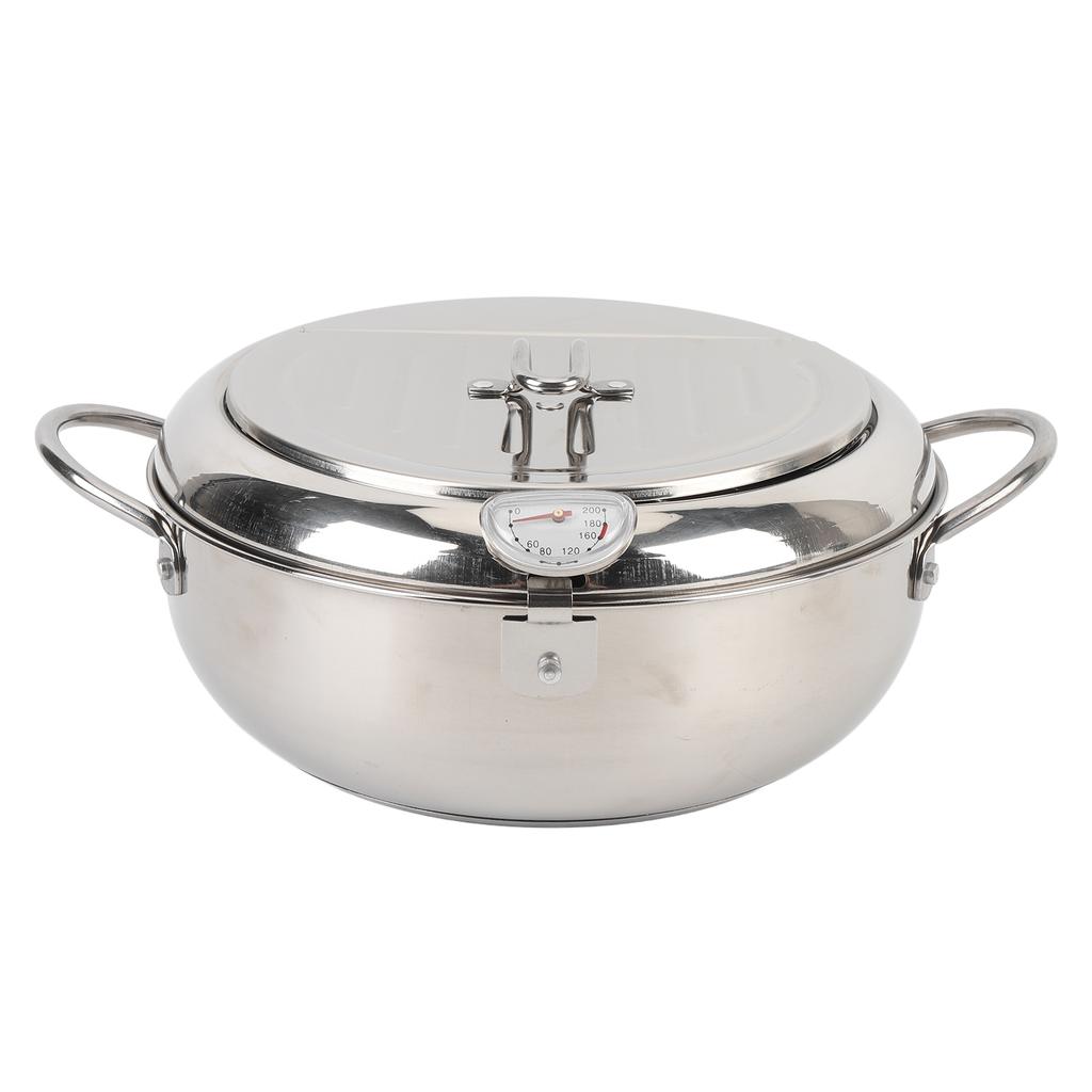 Кастрюля-фритюрница из нержавеющей стали с крышкой-термометром, решетка для стекания масла, многофункциональная для фритюра