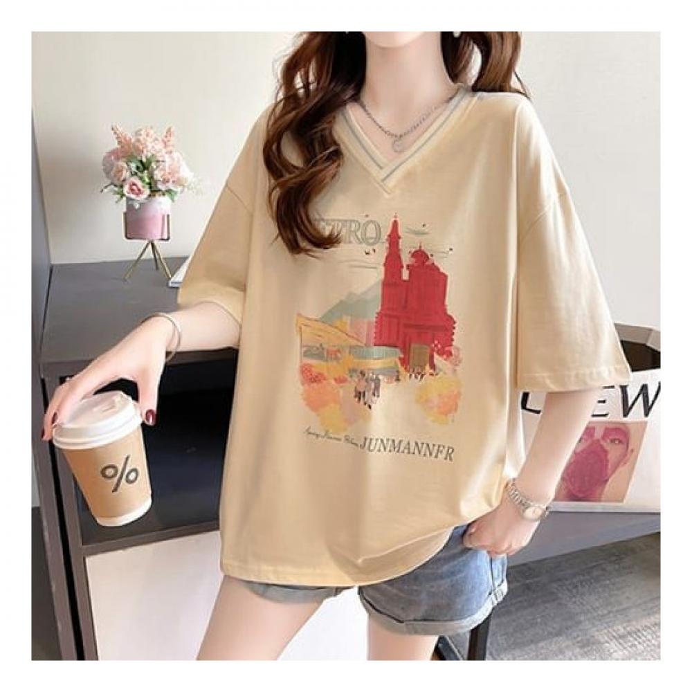 NaVaVa Loose FiT V Neck ShorT sleeVe T shirT nT1730