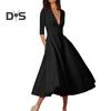 Women Midi Dress Deep V Neck A-line Flowy Hem Solid Color Half Sleeves Pure Color Dating Dress Prom Party Banquet Evening Dress