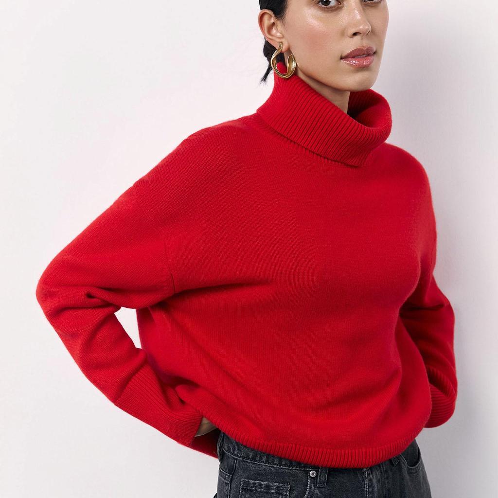 Women Autumn Winter Causal High Collar Sleeve Knit Sweater