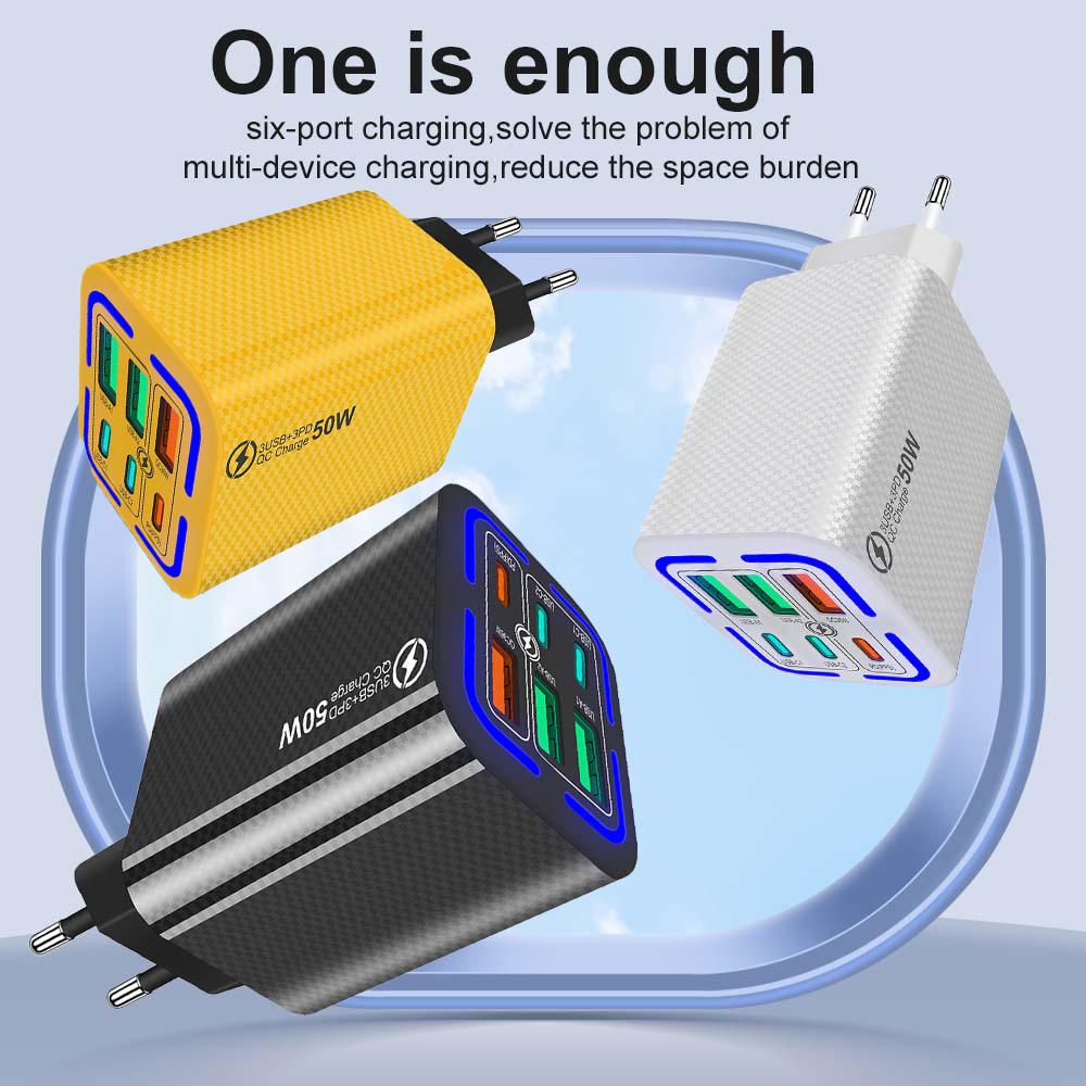 Всего 150 Вт USB зарядное устройство 6 портов Type C быстрая зарядка мобильный телефон настенный адаптер EU/US/UK вилка для iPhone 15 Samsung Xiaomi