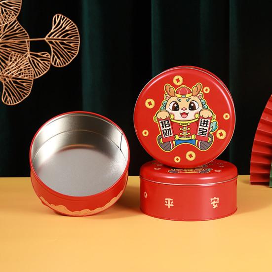 Год Дракона, коробка для печенья, китайские иероглифы, закуски, коробка конфет, круглая детская жестяная подарочная коробка, украшение для дома на Новый год