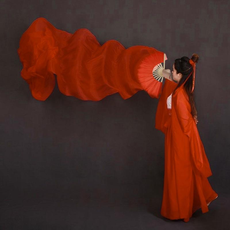Классический танец Длинный шелковый веер Китайский стиль Большой красный танцевальный веер Удлиненный веер Розовый танец Красный длинный веер Градиент