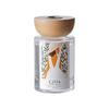 Wooden Lid Cylindrical Glass Aroma Diffuser Bottle, 120ml Flameless Car Refill, Transparent with Printing for Hotel Use.