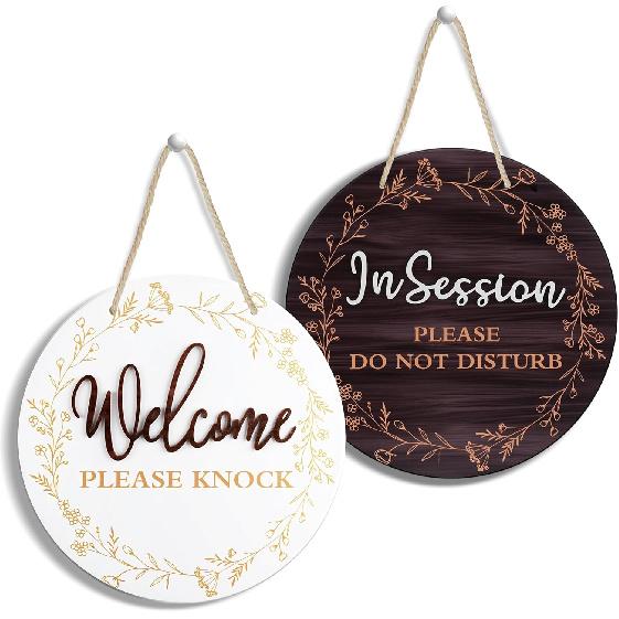 In Session Door Sign for Therapists, Double-Sided Wood Therapy Room Decoration with Hanging Rope, Session In Progress Door Sign, Therapy Office