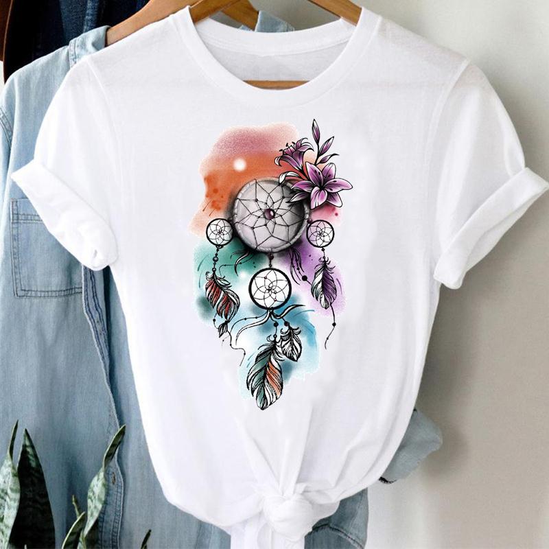 Акварель Dream Web Прекрасный стиль Тенденция Женская футболка с принтом Футболка Летняя мода Футболка с коротким рукавом Женская одежда Повседневная футболка с рисунком