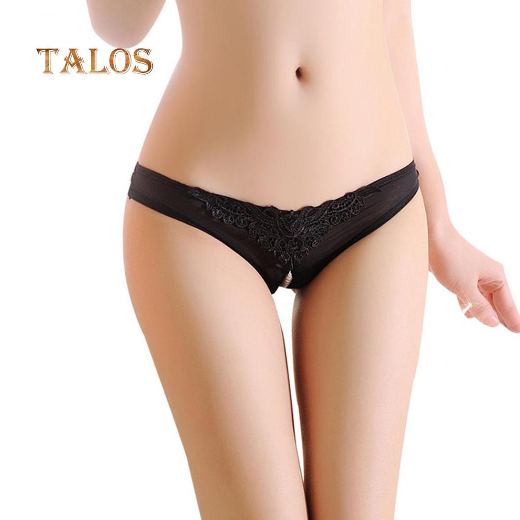 Women Sexy Mesh Breathable Imitation Pearl Crotchless Panties Thong Underwear Female Clothing