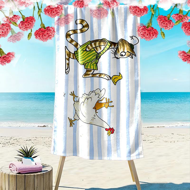 Pettson and Findus Print Beach Towel, Large Soft Quick Dry Towel for Beach Camping Swimming