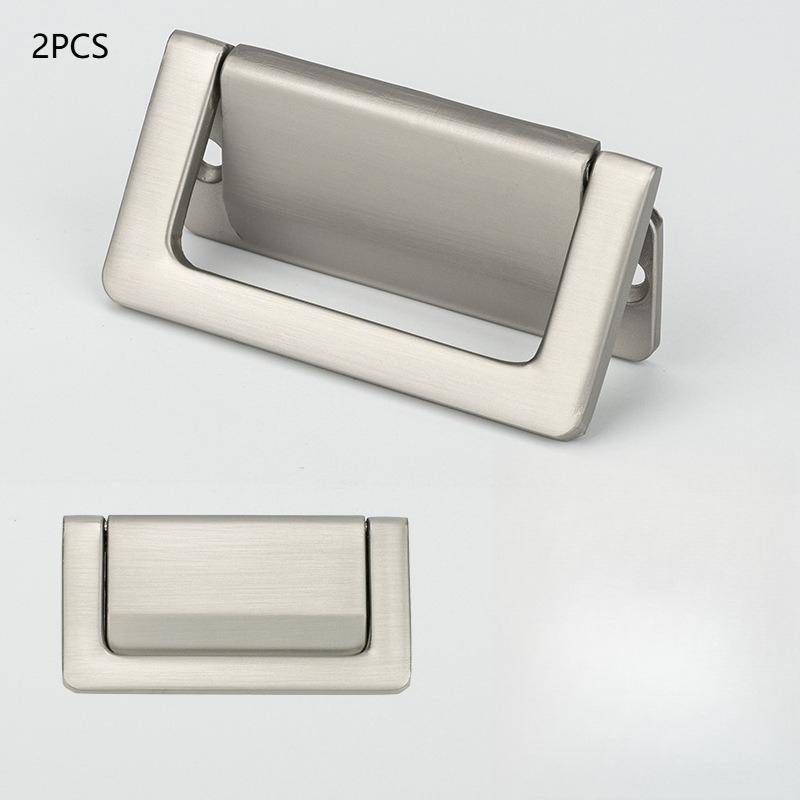 2Pcs Drawer Concealed Folding Handle Cabinet Hidden Pull Zinc Alloy Black Flat Cupboard Handles Furniture Hardware Accessories