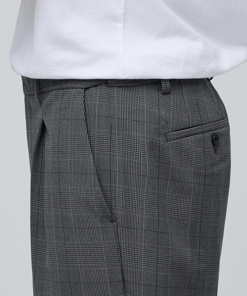 MUSINSA STANDARD Glen Check Wide Hidden Banding Slacks [Medium Gray]