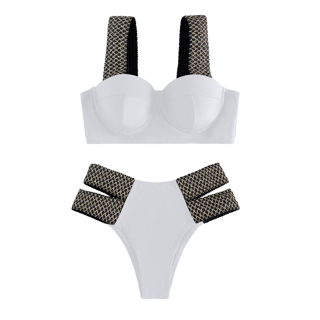 Женский купальник на косточках, нагрудник, двухсекционный купальник с эффектом пуш-ап, майка с трусами, облегающий купальник, однотонный купальник, купальник