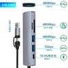 Usb C Hub 6-в-1 Док-станция типа C/USB с двумя головками Адаптер быстрой зарядки Pd с поддержкой Sd/tf