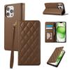 For iPhone 16 Pro Case RFID Blocking Wallet Stand Rhombus Leather Phone Cover with Wrist Strap